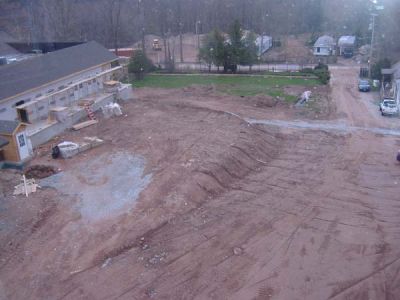 5/1/07 - Main Building
Standing on the 3rd floor of the Colonial looking towards the entrance to camp. The kitchen loading dock is on the left. 
